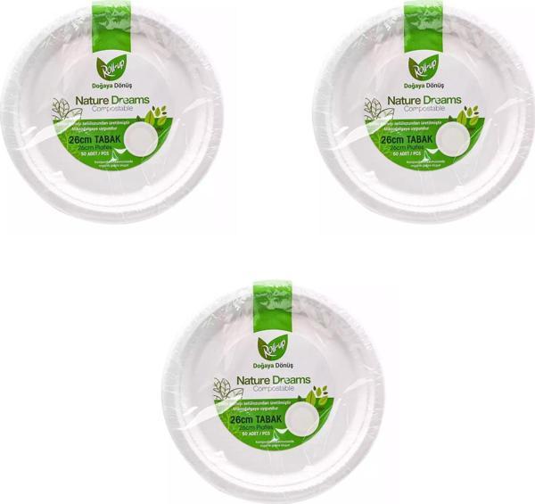 Roll-Up Nature Ekolojik Karton Kağıt Tek Kullanımlık Tabak - 26 Cm. - 50 Adetlik 3 Paket - Image 1