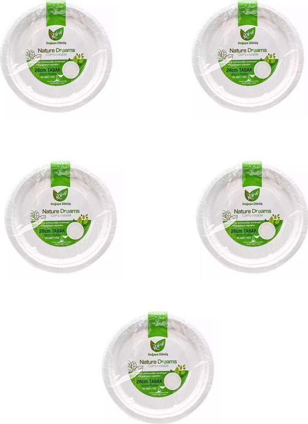 Roll-Up Nature Ekolojik Karton Kağıt Tek Kullanımlık Tabak - 26 Cm. - 50 Adetlik 5 Paket - Image 1