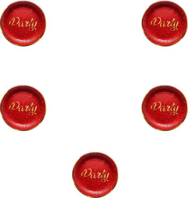 Roll-Up Parti Doğum Günü Işıltılı Kırmızı Party Yazılı Karton Tabak - 22 Cm. - 8 Adetlik 5 Paket - Image 1
