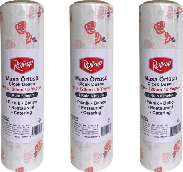 Roll-Up Tek Kullanımlık Kağıt Laminelli Masa Örtüsü - 100x150 Cm. - Çiçek Desenli -16 Yaprak 3 Rulo - Image 1
