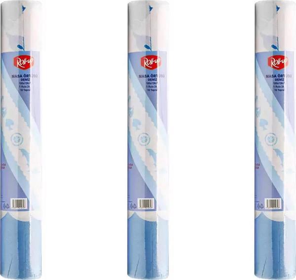 Roll-Up Tek Kullanımlık Kağıt Laminelli Masa Örtüsü - 100x150 Cm. - Deniz Desenli -16 Yaprak 3 Rulo - Image 1