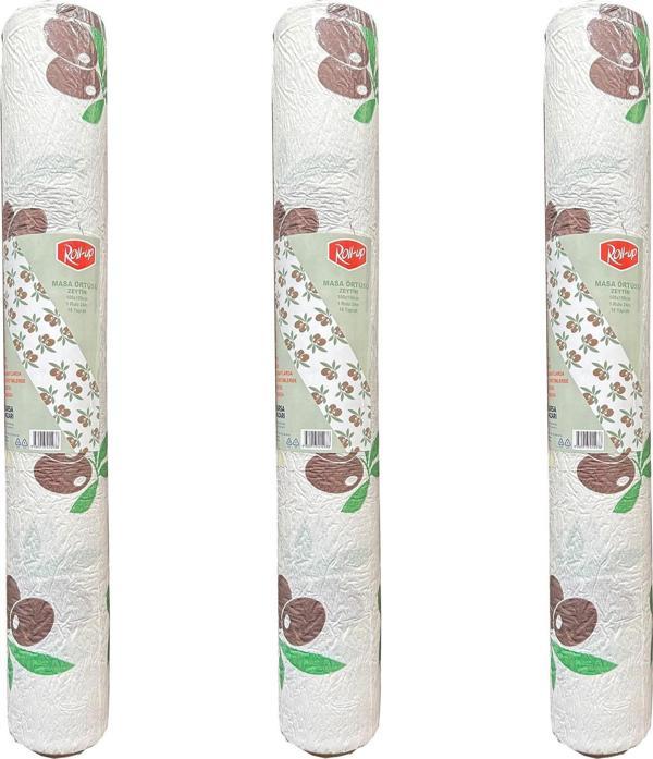 Roll-Up Tek Kullanımlık Kağıt Laminelli Masa Örtüsü - 100x150 Cm. - Zeytin Desenli -16 Yaprak 3 Rulo - Image 1