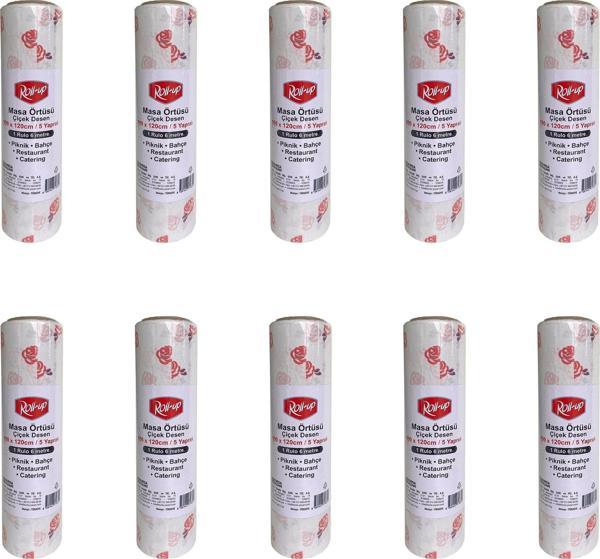 Roll-Up Tek Kullanımlık Laminelli Çiçek Desenli Kağıt Masa Örtüsü - 100x150 Cm. - 16 Yaprak 10 Rulo - Image 1