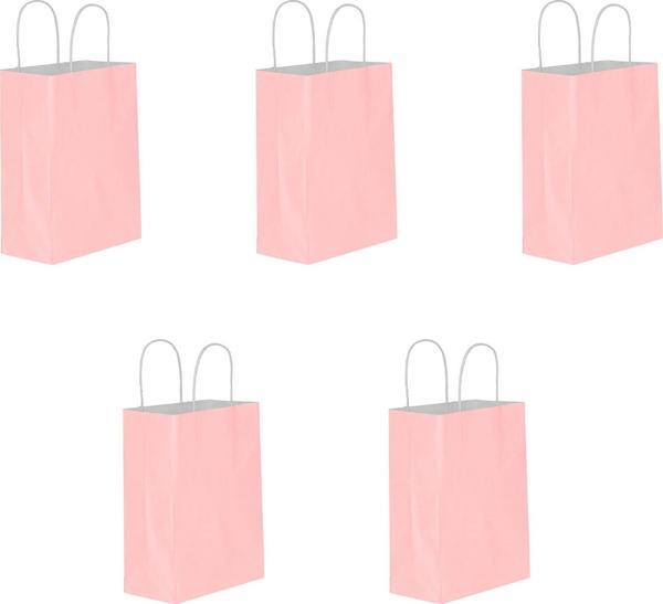 Büküm Saplı Kraft Kağıt Karton Hediyelik Çanta Poşet Torba - Pembe - 25x31 Cm. - 5 Adetlik 1 Paket - Image 1