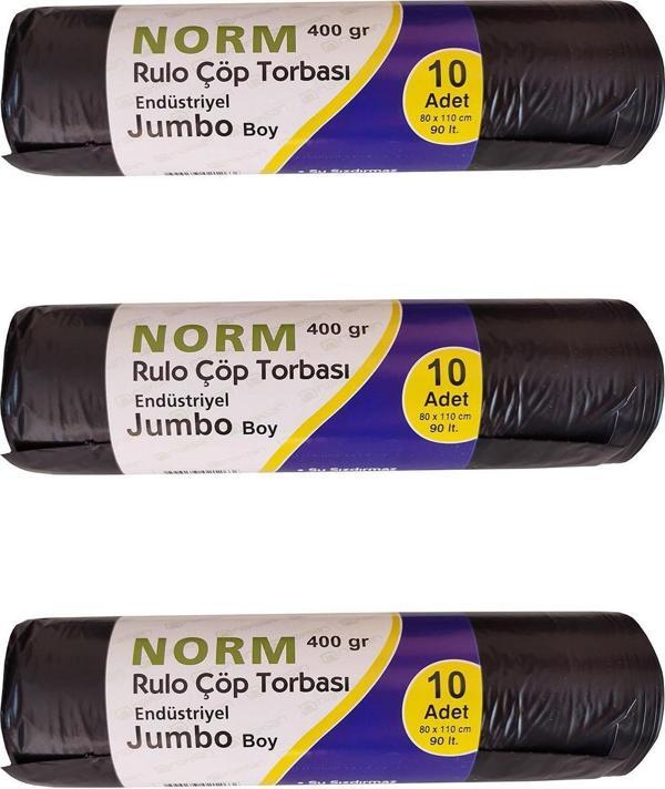 Norm Endüstriyel Jumbo Çöp Torbası Poşeti - 2 Kat - Siyah - 400 Gr. - 80 x 110 Cm. / 3 Rulo - Image 1