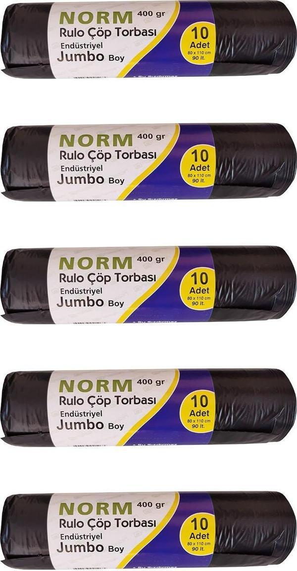 Norm Endüstriyel Jumbo Çöp Torbası Poşeti - 2 Kat - Siyah - 400 Gr. - 80 x 110 Cm. / 5 Rulo - Image 1