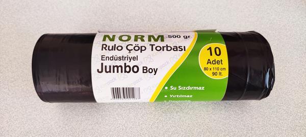 Norm Endüstriyel Jumbo Çöp Torbası Poşeti - 2 Kat - Siyah - 500 Gr. - 80 x 110 Cm. / 1 Rulo - Image 1