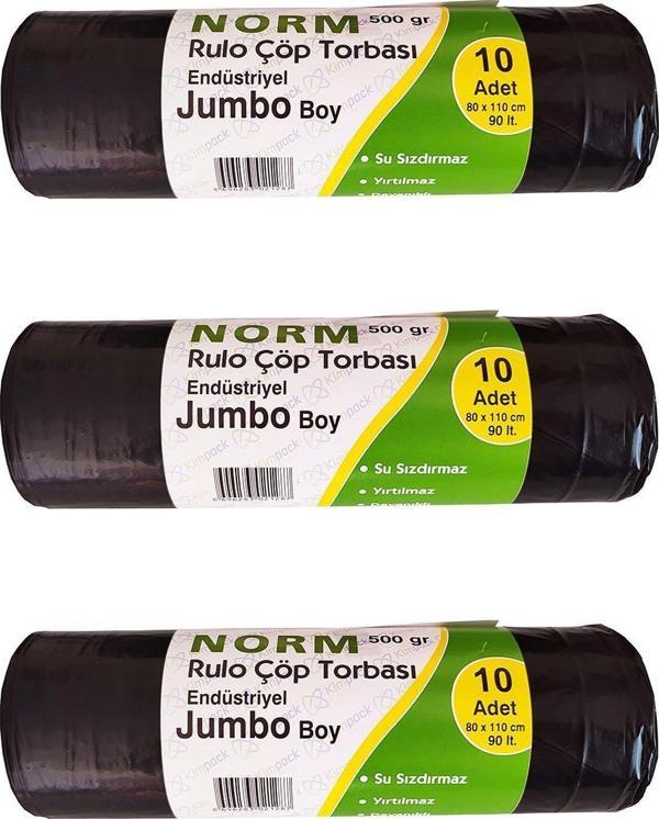 Norm Endüstriyel Jumbo Çöp Torbası Poşeti - 2 Kat - Siyah - 500 Gr. - 80 x 110 Cm. / 3 Rulo - Image 1