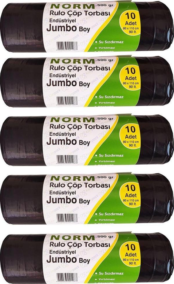 Norm Endüstriyel Jumbo Çöp Torbası Poşeti - 2 Kat - Siyah - 500 Gr. - 80 x 110 Cm. / 5 Rulo - Image 1