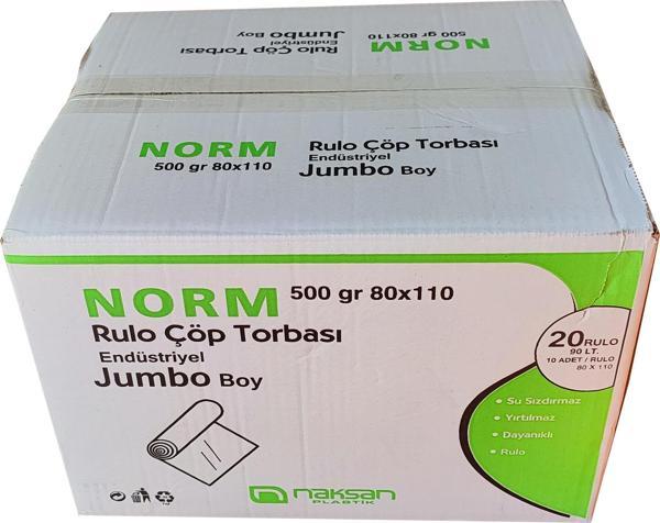 Norm Endüstriyel Jumbo Çöp Torbası Poşeti - 2 Kat - Siyah - 500 Gr. - 80 x 110 Cm. / Koli - Image 1