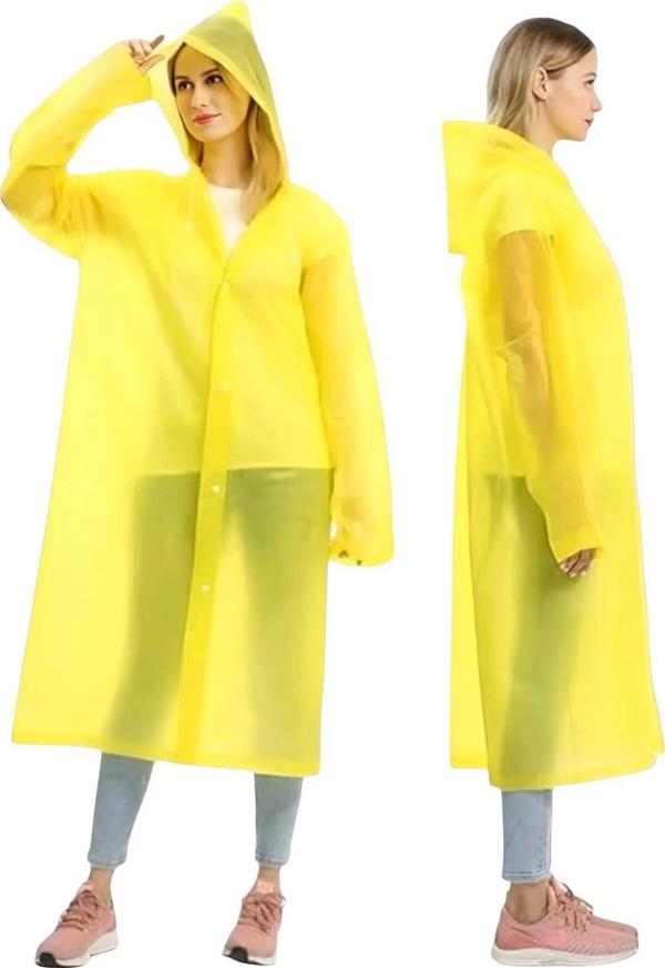 Uniquetrenders Kadın Rüzgar Geçirmez Kapüşonlu Yağmurluk Eva Yağmurluk Sarı Standart - Image 1