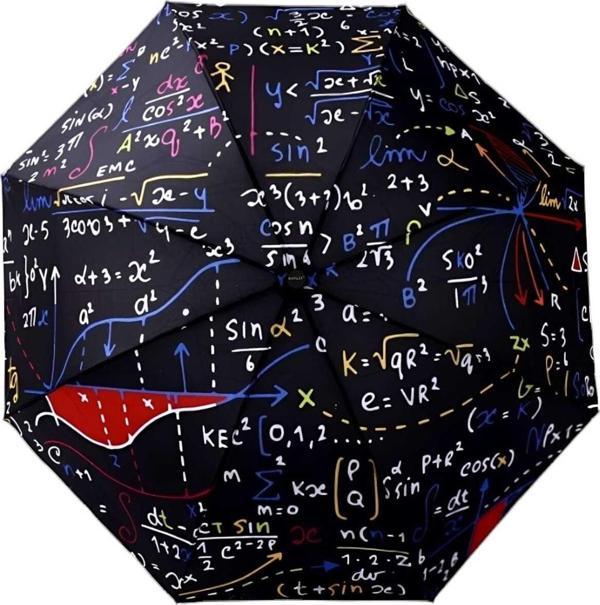 Uniquetrenders Matematik Formül Desenli Lüx Renkli Baskılı Rüzgara Dayanıklı 8 Telli Katlanabilir Manuel Şemsiye Çok Renkli  - Image 1