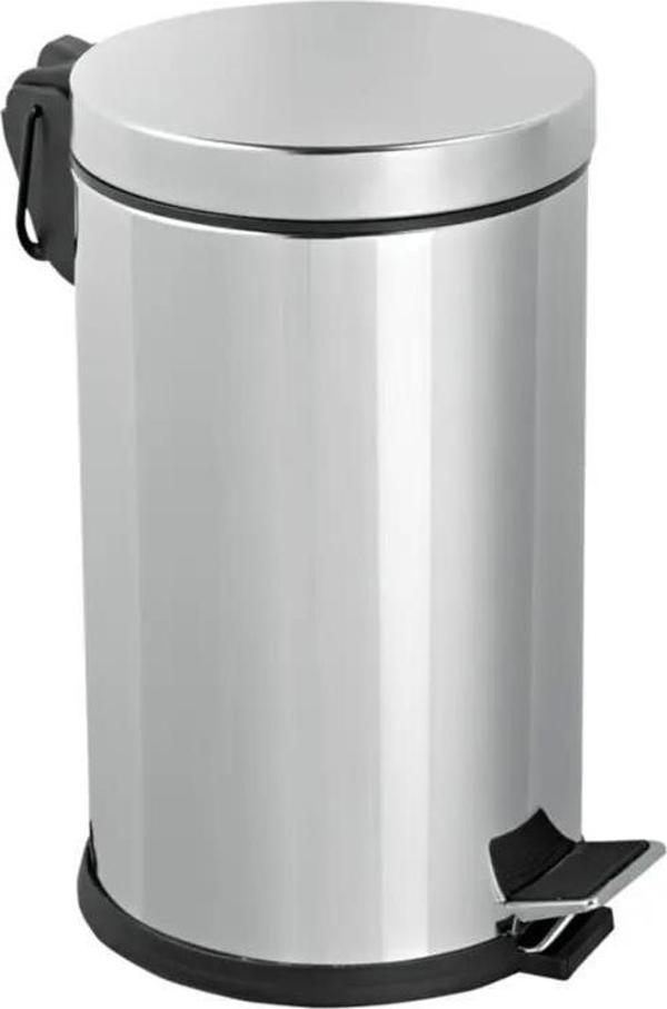 Efor Paslanmaz 430 Krom Metal İç Kovalı Pedallı Ofis Banyo Mutfak Çöp Kutusu Kovası - 8 Litre - Image 1