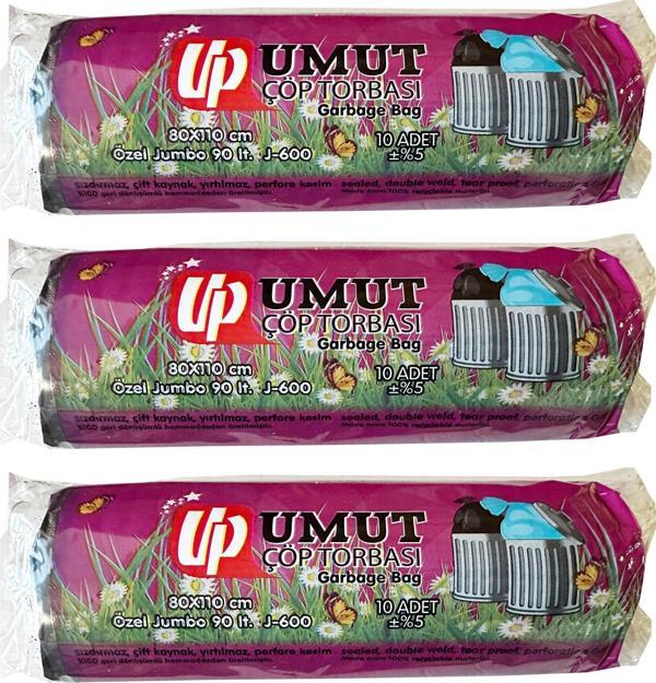 Umut Endüstriyel Jumbo Çöp Torbası Poşeti - 2 Kat - Siyah - 600 Gr. - 80x110 Cm. -10 Adetlik 3 Rulo - Image 1