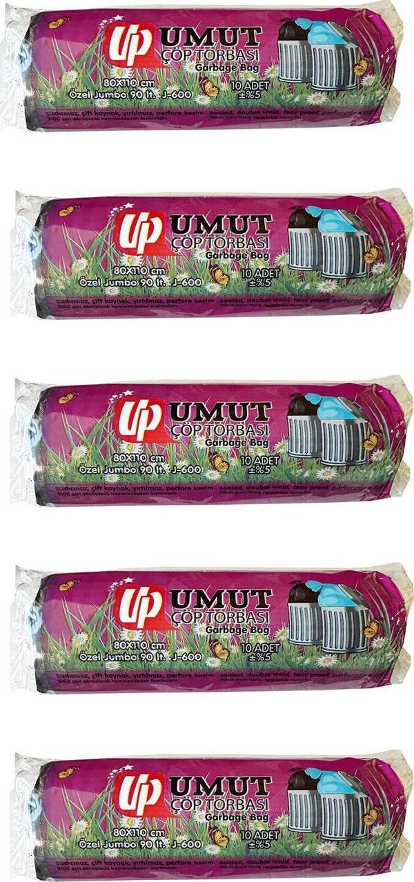 Umut Endüstriyel Jumbo Çöp Torbası Poşeti - 2 Kat - Siyah - 600 Gr. - 80x110 Cm. -10 Adetlik 5 Rulo - Image 1