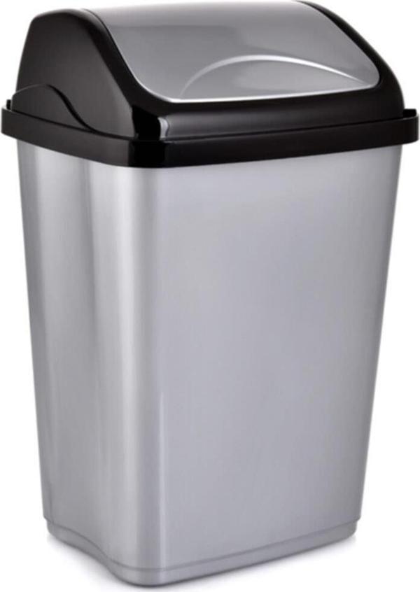 Polytime Sallanır Kapak Ofis Banyo Mutfak Bahçe Çöp Kutusu Kovası / 50 Litre / Gri / 68 x 41 x 33 Cm. - Image 1