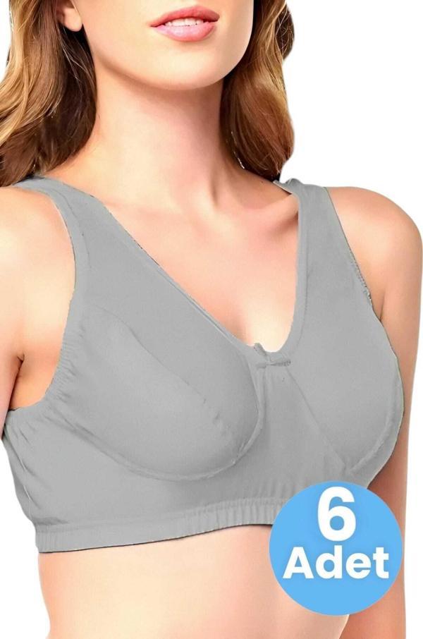 Uniquetrenders Kadın Pamuklu Penye Yarım Atlet Sütyen 6 Adet Gri 115 - Image 1