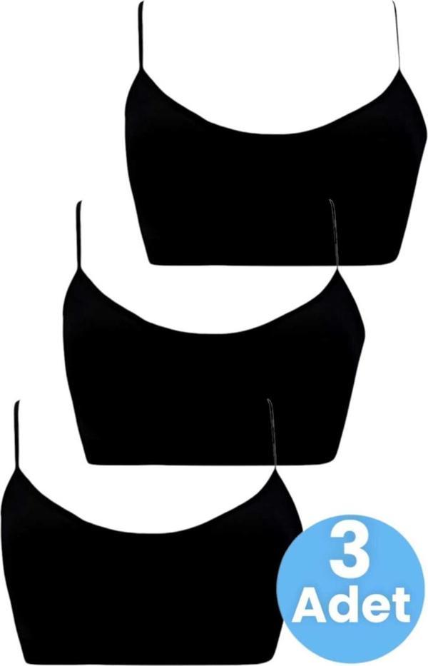 Uniquetrenders Kız Çocuk 3'Lü Pedli Pamuklu Ince Askılı Büstiyer Günlük Alıştırma Sütyeni Siyah 12-14 Yaş - Image 1