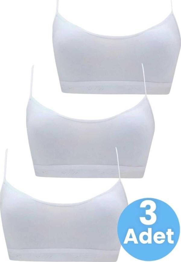 Uniquetrenders Kız Çocuk 3'Lü Pedli Pamuklu Ince Askılı Büstiyer Günlük Alıştırma Sütyeni Beyaz 14-15 Yaş - Image 1
