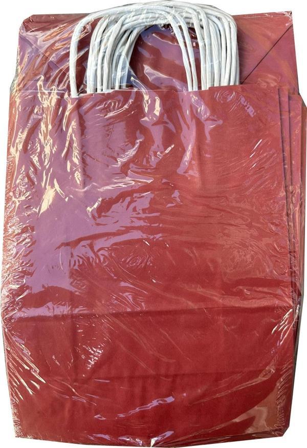 Büküm Saplı Kraft Kağıt Çanta Karton Hediyelik Poşet Torba - Bordo - 18x24 Cm. -25 Adetlik 4 Paket - Image 1