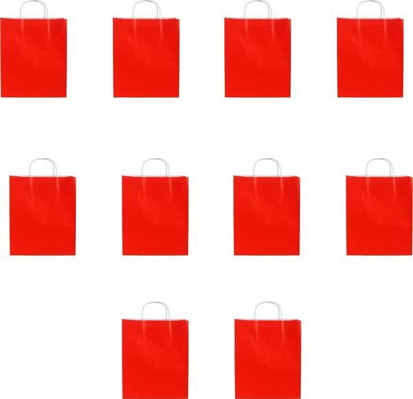 Büküm Saplı Kraft Kağıt Çanta Karton Hediyelik Poşet Torba - Kırmızı - 18x24 Cm. - 10 Adetlik Paket - Image 1