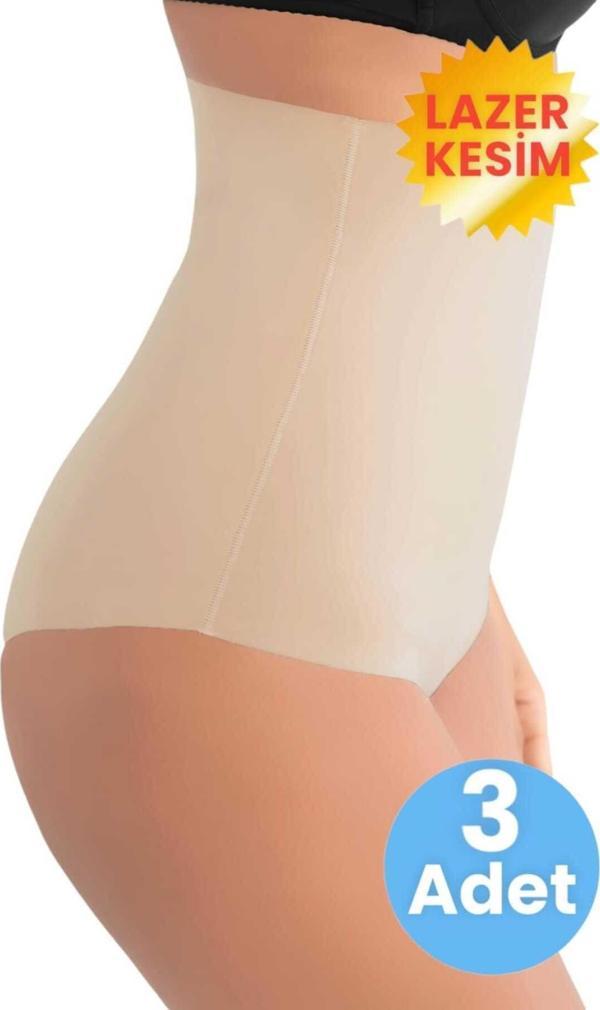 Uniquetrenders Kadın Lazer Kesim  İnceltici Ve Toparlayıcı Yüksek Bel Slip Korse 3'Lü Set Ten L-XL - Image 1