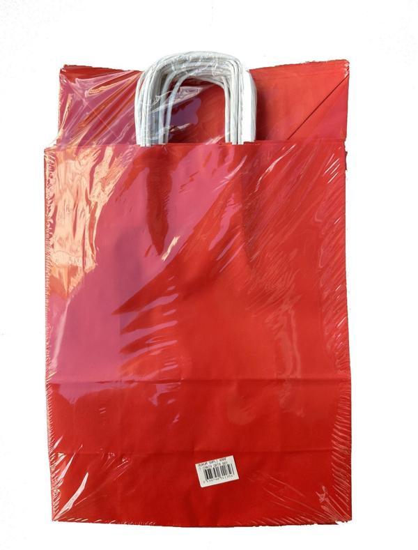 Büküm Saplı Kraft Kağıt Çanta Karton Hediyelik Poşet Torba - Kırmızı - 18x24 Cm. -25 Adetlik 4 Paket - Image 1