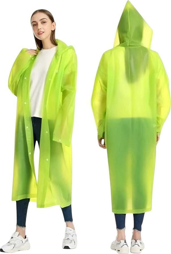 Uniquetrenders Kadın Rüzgar Geçirmez Kapüşonlu Yağmurluk Eva Yağmurluk Neon Yeşil Standart - Image 1