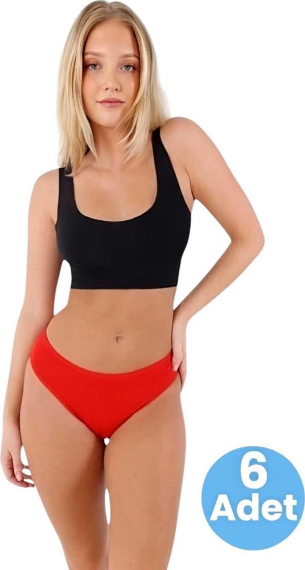 Uniquetrenders Kadın Pamuklu Penye Süprem Kumaş Bikini Külot Kadın Bikini Külot 6 Adet Kırmızı L-XL - Image 1