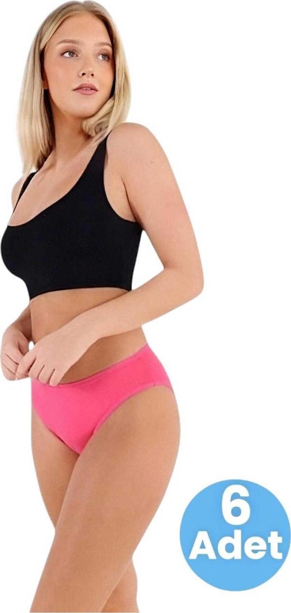 Uniquetrenders Kadın Pamuklu Penye Süprem Kumaş Bikini Külot Kadın Bikini Külot 6 Adet Fuşya S-M - Image 1
