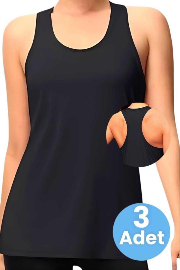 Uniquetrenders Kadın Kalın Askılı Pamuklu  Atlet 3'Lü Set Siyah XL - Image 1