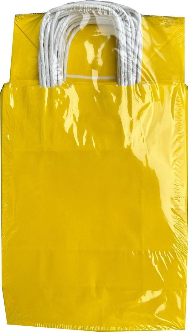 Büküm Saplı Kraft Kağıt Çanta Karton Hediyelik Poşet Torba - Sarı - 18x24 Cm. - 25 Adetlik 2 Paket - Image 1