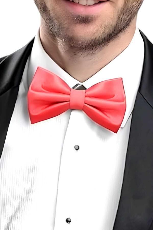 Uniquetrenders Erkek Düz Renk Saten Papyon Mercan  - Image 1