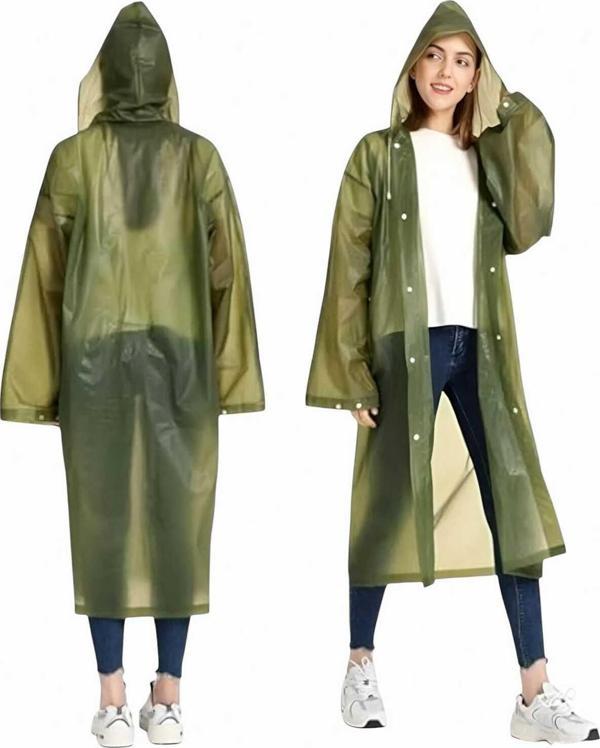 Uniquetrenders Kadın Rüzgar Geçirmez Kapüşonlu Yağmurluk Eva Yağmurluk Haki Standart - Image 1