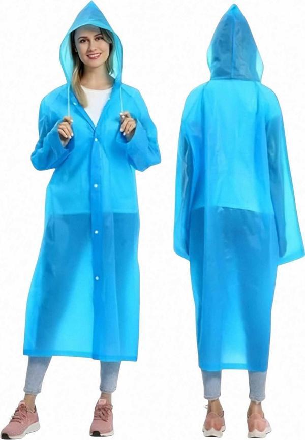 Uniquetrenders Kadın Rüzgar Geçirmez Kapüşonlu Yağmurluk Eva Yağmurluk Mavi Standart - Image 1