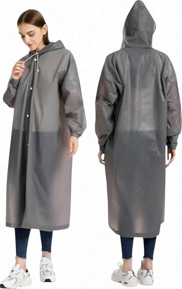 Uniquetrenders Kadın Rüzgar Geçirmez Kapüşonlu Yağmurluk Eva Yağmurluk Gri Standart - Image 1