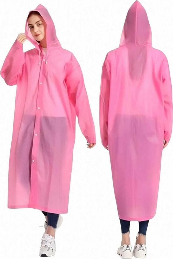 Uniquetrenders Kadın Rüzgar Geçirmez Kapüşonlu Yağmurluk Eva Yağmurluk Pembe Standart - Image 1