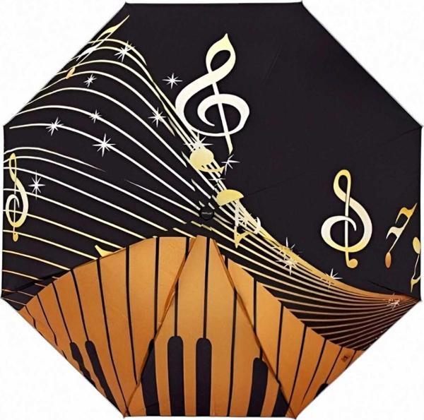 Uniquetrenders Müzik Notası Desenli Canlı Lüx Renkli Baskılı Rüzgara Dayanıklı 8 Telli Katlanabilir Manuel Şemsiye Siyah  - Image 1