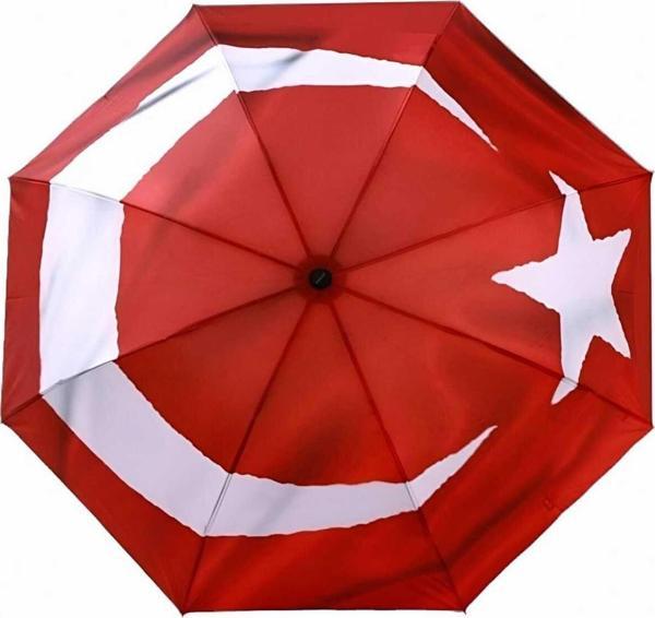 Uniquetrenders Türk Bayrağı Desenli Canlı Lüx Renkli Baskılı Rüzgara Dayanıklı 8 Telli Katlanabilir Manuel Şemsiye Kırmızı - Beyaz  - Image 1