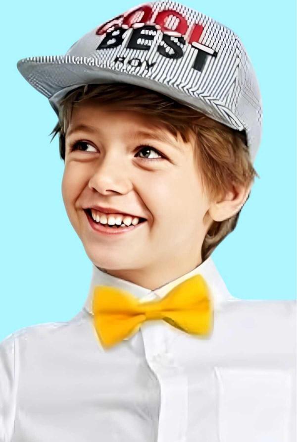 Uniquetrenders Erkek Çocuk Düz Renk Saten Papyon Sarı  - Image 1