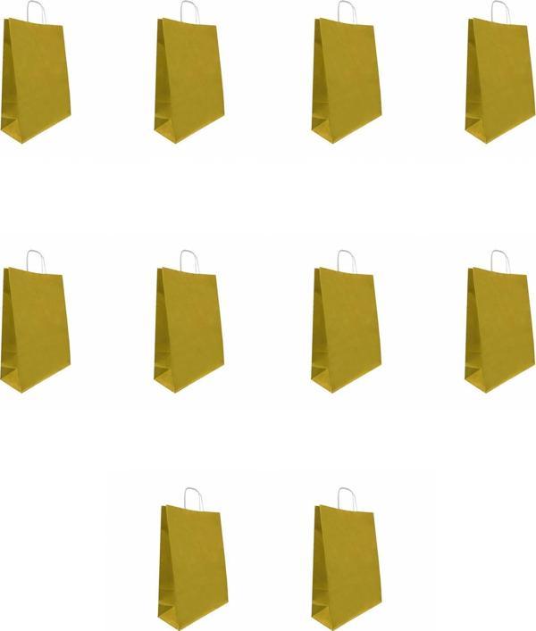 Büküm Saplı Kraft Kağıt Karton Hediyelik Çanta Poşet Torba - Altın - 31x41 Cm. - 10 Adetlik 1 Paket - Image 1