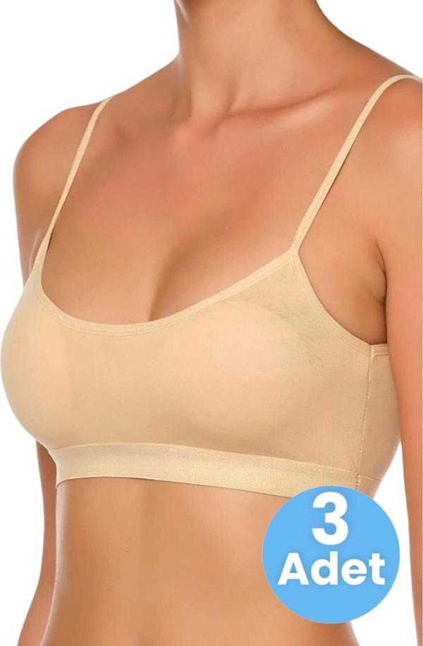 Uniquetrenders Kadın İnce Askılı Pedli Büstiyer Yarım Atlet Sütyen 3'Lü Set Ten 80-85 - Image 1