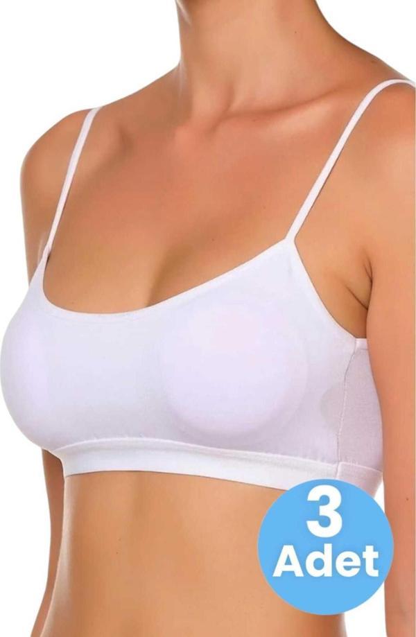 Uniquetrenders Kadın İnce Askılı Pedli Büstiyer Yarım Atlet Sütyen 3'Lü Set Beyaz 80-85 - Image 1