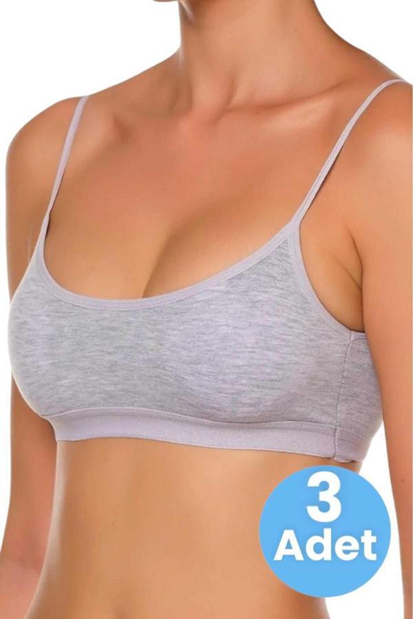 Uniquetrenders Kadın İnce Askılı Pedli Büstiyer Yarım Atlet Sütyen 3'Lü Set Gri 80-85 - Image 1
