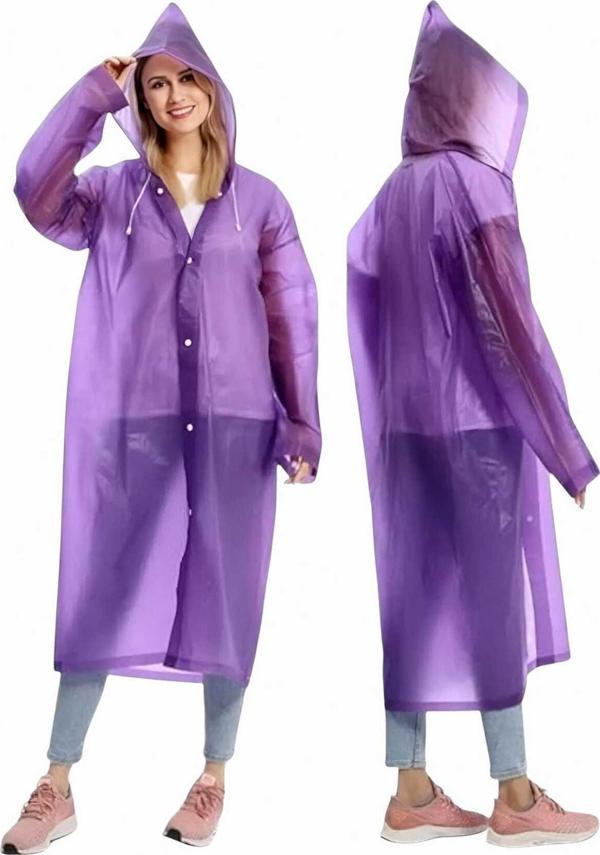 Uniquetrenders Kadın Rüzgar Geçirmez Kapüşonlu Yağmurluk Eva Yağmurluk Mor Standart - Image 1