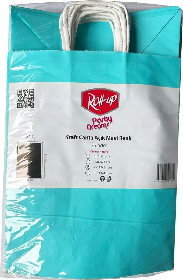 Büküm Saplı Kraft Kağıt Karton Hediyelik Çanta Poşet Torba - Mavi 2 - 25x31 Cm. - 25 Adetlik 4 Paket - Image 1