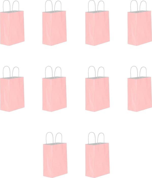 Büküm Saplı Kraft Kağıt Karton Hediyelik Çanta Poşet Torba - Pembe - 25x31 Cm. - 10 Adetlik 1 Paket - Image 1