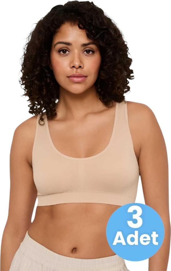 Uniquetrenders Kadın Kalın Askılı Pedli Büstiyer Yarım Atlet Sütyen 3'Lü Set Ten 80-85 - Image 1