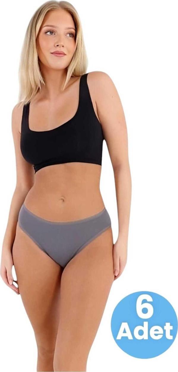 Uniquetrenders Kadın Pamuklu Penye Süprem Kumaş Bikini Külot Kadın Bikini Külot 6 Adet Gri S-M - Image 1