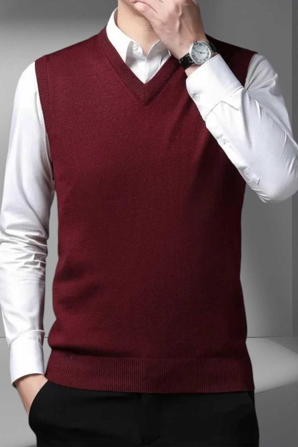 Uniquetrenders Erkek V Yaka Triko Tüylenmez Süveter Erkek Slim Fit Süveter Bordo XL - Image 1